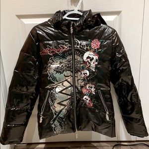 Ed Hardy Skull Roses Puffer Jacket